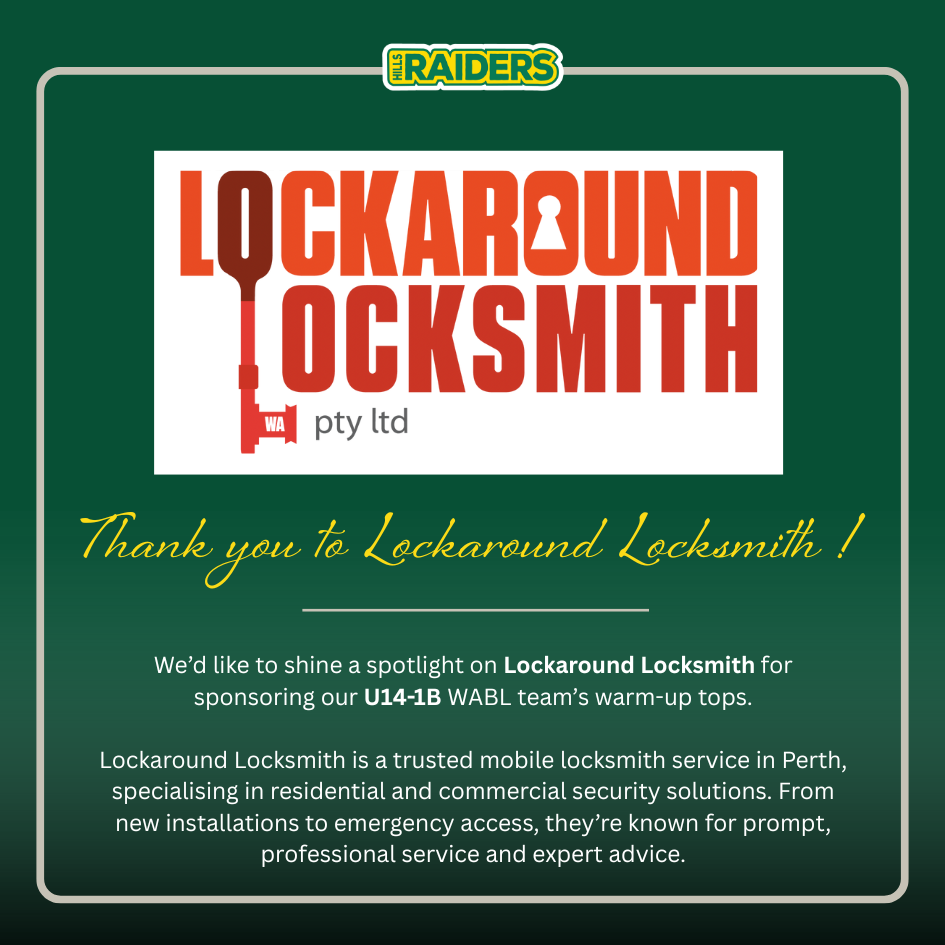 Thank you LockAround Locksmith PTY LTD WABL Team back of Jersey Sponsors